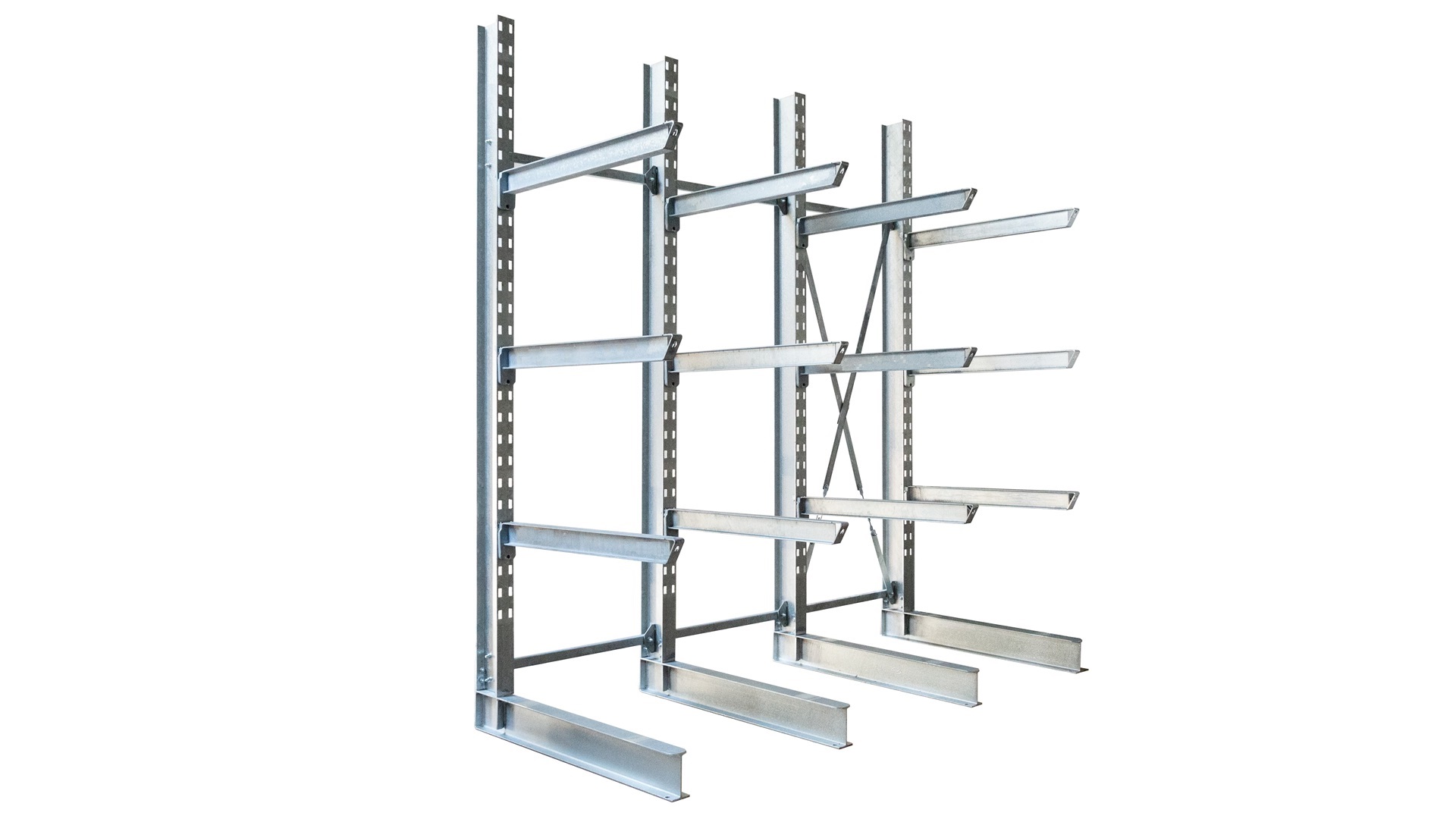 Kragarmregal einseitig feuerverzinkt Höhe 3500 mm Tiefe 1200 mm Kragarme mit Einhängesystem